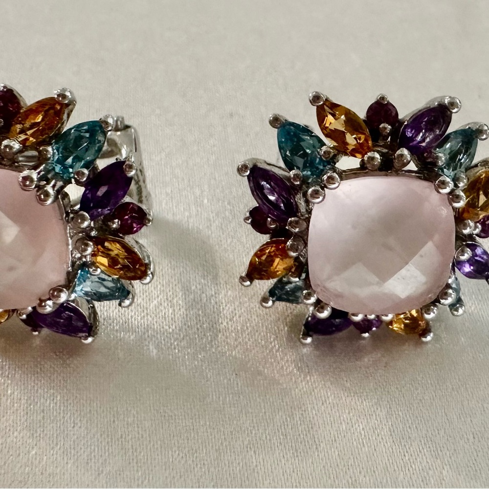 Multicolor Gemstone Floral Earrings